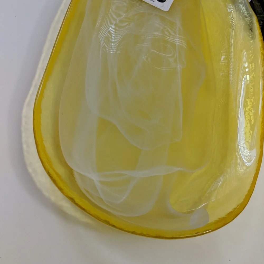 Ardacam Turkish Yellow Glass Swirl Plate Handmade Dish